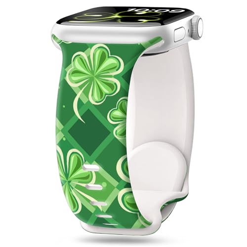 Image of Wipalor St Patricks Day Clover Band for Apple Watch Bands for Women 42mm 41mm 40mm 38mm, Cute Clover Holiday Lucky Shamrocks iWatch Bands Soft Silicone Sport iPhone Watch Series 11 10 9 SE 8 7 6 5 4 3