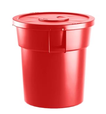 10 Gallon / 40 Liters Red Round Trash Can with Lid Commercial Trash Can Trash Bin Kitchen Garbage Can Waste Basket Bin Durable Waste Container Heavy-Duty Janitorial Can