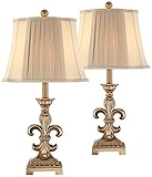 Regency Hill Louis Traditional French Fleur-de-Lis Table Lamps 25.75' High Set of 2 Antique Gold Ivory White Pleated Bell Shade Decor for Living Room Bedroom House Bedside Nightstand Home