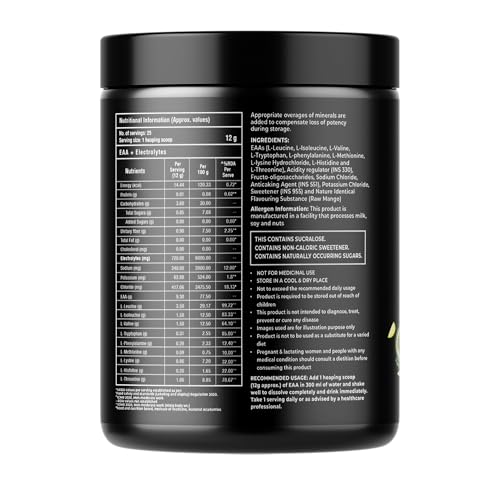 Image of Foodstrong EAA 9000 with Hydrating Electrolytes, Raw Mango Flavour, 9g Essential Amino Acids (EAA) & 6g BCAA Per Serving - Supports Muscle Recovery & Rehydration - 300g, 25 Servings