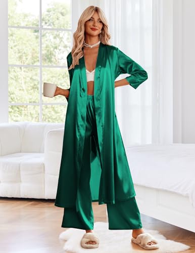 Image of Ekouaer Silk Robes for Women Long Satin Bride Bridesmaid Wedding Party Robes Lightweight Sexy Sleepwear with Pockets