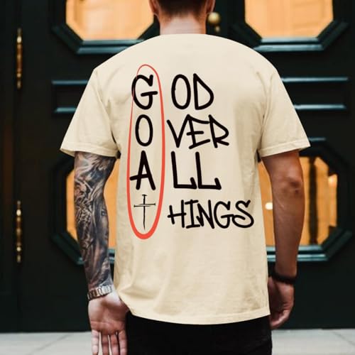 Christian God Over All Things Shirt for Men Jesus Religious Shirts Faith Bible Verse Tshirt Cross Graphic Tee Top2