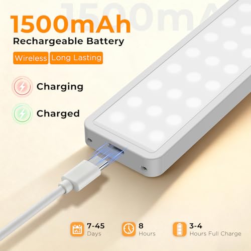 Under Cabinet Rechargeable Dimmable Lighting: 3 Color Temperature Motion Sensor Lights Indoor - Battery Operated Lights - Activated Closet Magnetic Wireless Led Light for Kitchen Home Bathroom Counter - Image 5