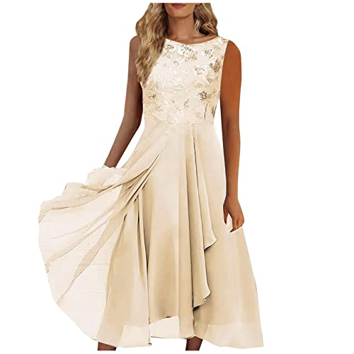 Damen a Linie Kleid Mutter Tochter Sexy Spitze Patchwork Chiffon Ärmellos...