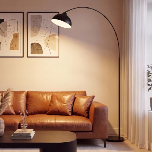 Lampada da Terra ad Arco 204cm Moderna Nera, Lampada da Terra per Salotto e Soggiorno con Montaggio Facile in 5 Minuti, Base 30cm 5kg Antiribaltamento, per Camera da Letto (Senza Lampadina) OVEL FL02