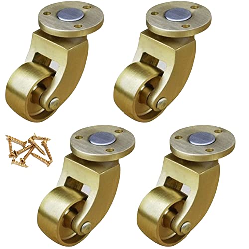 キャスターホイール回転キャスターホイールソリッド真鍮ケータ、家具用ホイール、移動トロリーキャスター 360度回転トッププレート、家具、ソファ、椅子、キャビネットの交換用、ネジ付き、4個パック。