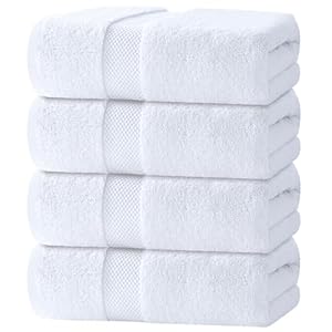 White Classic Luxury Bath Towels Set of 4 Large – 700 GSM Turkish Cotton Ultra Soft Bath Towels 27×54 | Highly Absorbent and Quick Dry | Hotel Towels for Bathroom Luxury, Plush Shower Towels, White