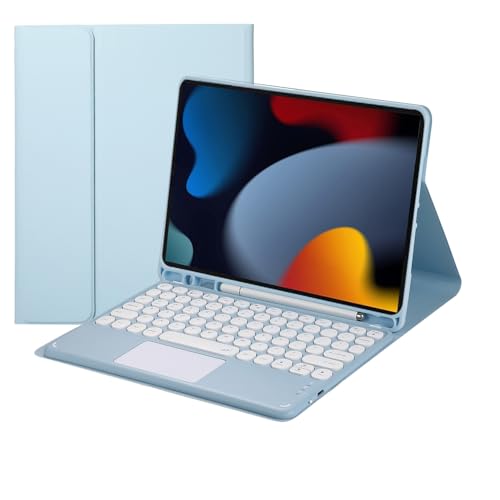 Custodia con tastiera touch per iPad generazione da 10.2 pollici con portamatite Bluetooth magnetica rimovibile blu