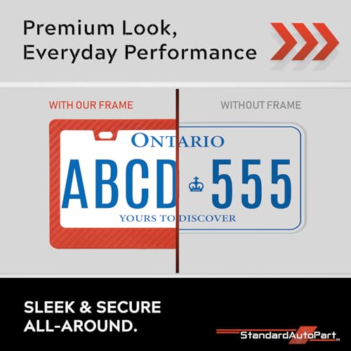 Image of Premium Slim Red Carbon Fiber Design License Plate Frame - 2 Pack, Durable Plastic, Rust-Free, License Plate Protector, Street Legal, Universal with Screw Caps
