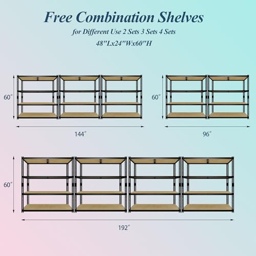 Image of GarveeTech Garage Storage Shelves 4 Tiers, 2400 Lb Capacity Heavy Duty Metal Shelving Unit, 48 inch L x 24 inch W x 60 inch H Adjustable Storage Rack for Kitchen, Pantry, Basement, Bathroom & Laundry
