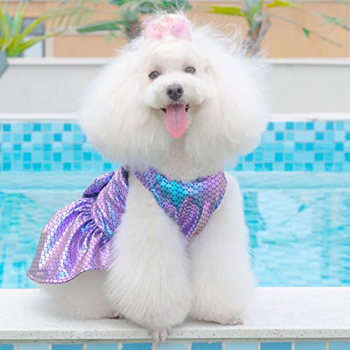 Image of CuteBone Dog Dress Mermaid Girl Puppy Bling Skirt Cat Outfit Small Dogs Costume Pet Clothes for Holiday Beach DD10XS