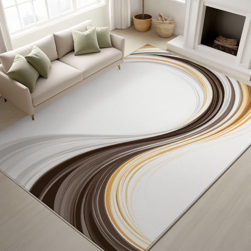 Alfombra Salon 160 x 230 cm, Alfombra Dormitorio Matrimonio Carpet Rugs for Living Room Alfombras Lavables, Patrones de Ondas Elegante Comedor Habitacion, Blanco-Gris