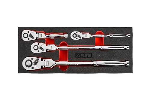 ARES 42040 4-Pc Flex Head Ratchet Set - 72-Tooth Quick Release Reversible