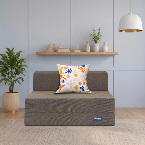 Image of Starlon 1 Seater Sofa Cum Bed Foldable 3-in-1 Sofa Bed with 1 Year Warranty, Washable Jute Fabric Cover & 1 Floral Pillow | Guest Bed | Coffee Brown 3x6 Ft
