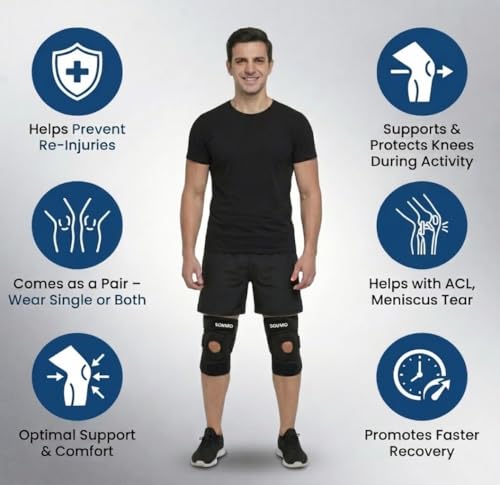 Image of Amazon Brand - Solimo Open Patella Support for Arthritis, Ligament Strain, Joint Comfort & Everyday Stability | Adjustable Compression Knee Wear for Men & Women Universal
