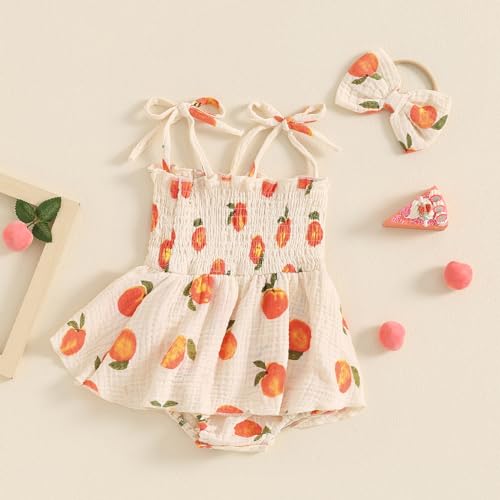 Infant Baby Girls Romper Dress 3 6 9 12 18 Months Onesie Summer Clothes Ruched Jumpsuits Hem Bodysuits Headband3