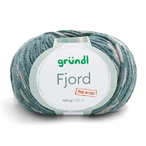 Gründl Wolle Fjord Made in Italy (52% Schurwolle Merino superwash, 48% Microfaser,100 g/125 m, Nadelstärke: 5 mm – 6 mm), hellgrau-flaschengrün