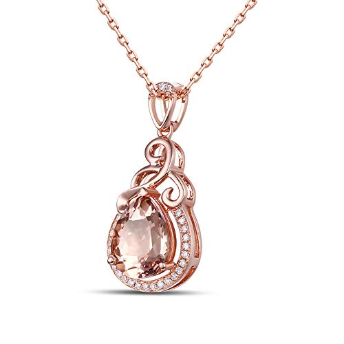 Rose Gold Necklace For Women Imitation Natural Morgan Stone Pendant Fashion Necklace Clavicle Chain Necklace Stainless Steel Crystal Necklace Birthday Gifts For Women (PINK)2
