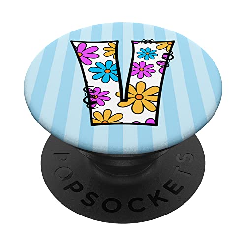 Retro Groovy Daisy Letra V inicial Monograma Nombre Floral Y2K PopSockets PopGrip Intercambiable