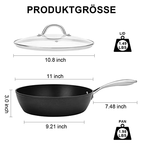 COOKER KING Bratpfanne Induktion, Tiefe Antihaft-pfanne mit Deckel, Pfanne 28 cm, Beschichtete Pfanne, Griff aus Edelstahl, Ungiftig, PFOA- und PFOS-frei (Schwarz) – Bild 6