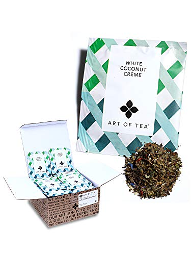 Art of Tea White Coconut Creme White Tea Bags, 50 Pyramid Sachets, Organic White Tea with Coconut &amp; Vanilla Flavor, Low Caffeine Tropical Dessert Tea