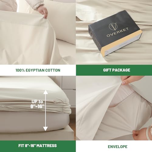 Image of 100% Egyptian Cotton Sheets Cal King Sheet Set 4PCS 1000 Thread Count Sateen Weave Soft Breathable 16-Inch Deep Pocket(California King,Linen)