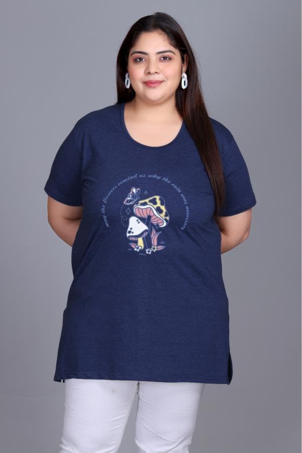 Image of In Love Women's Plus Size Longline T-Shirt with Side Pocket, 3 /4 Sleeve, Crew Neck