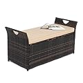 VINGLI 40 Gallon Outdoor Storage Bench with Cushion, Rattan Storage Box, Patio Wicker Deck Box with Seat for Garden | Balcony | Porch | Pool | Yard (Brown Frame + Beige Cushion)