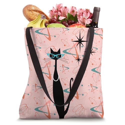 Bolso tote retro de la era atómica, estilo mid-century modern con diseño de gato miniatura 4