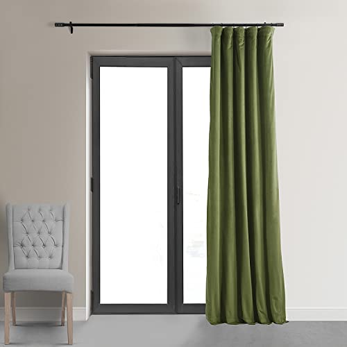 HPD Half Price Drapes Signature Velvet Thermal Blackout Curtains for Living Room 120 Inch Long (1 Panel) Rod Pocket Insulated Blackout Curtains for Bedroom Window Curtains, 50W x 120L, Basque Green