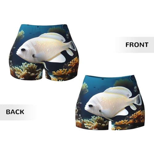 White-Golden Fish Pattern Sports Shorts, high Elastic Slim Fitness Pants, Suitable for Yoga/Leisure/Daily wear3
