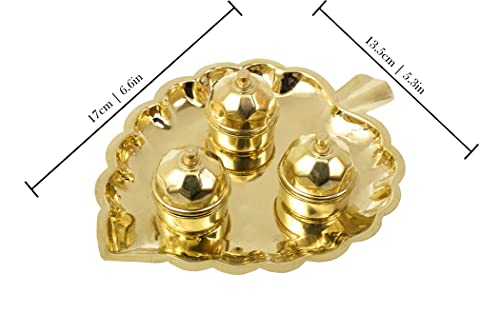 Spillbox Brass 3 Leaf Bowl Pooja Thali | Traditional Handcrafted Thali Holder with Lid for Mandir & Home | Roli, Chawal | Pooja Item Gift for Diwali, Navratri - 3 Leaf Bowl - Small