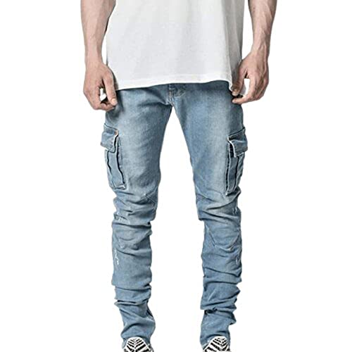 Men's Casual Stylish Straight Slim Fit Jeans Hip Hop Skinny Denim Pants Y2k Destroyed Denim Cargo Pants Streetwear2