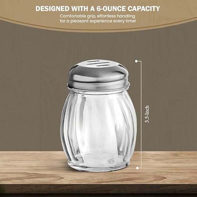 OCS Parts 3.5-Inch Glass Shaker with Chrome Plated Slotted Lid | Grated Cheese, Chili and Red Pepper Shaker for Home and Commercial Use (1, Slotted Top)