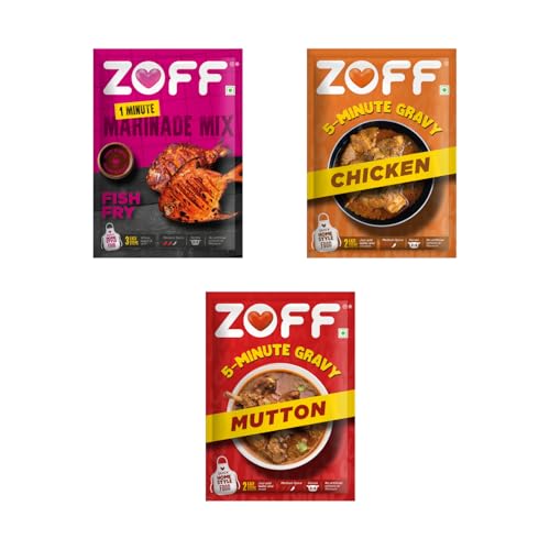Image of ZOFF Non-Veg Curry & Marinade Mini Pack - Fish Fry Masala, Chicken & Mutton Gravy Mix - Homestyle, Preservative-Free, Ready-to-Cook - 205g