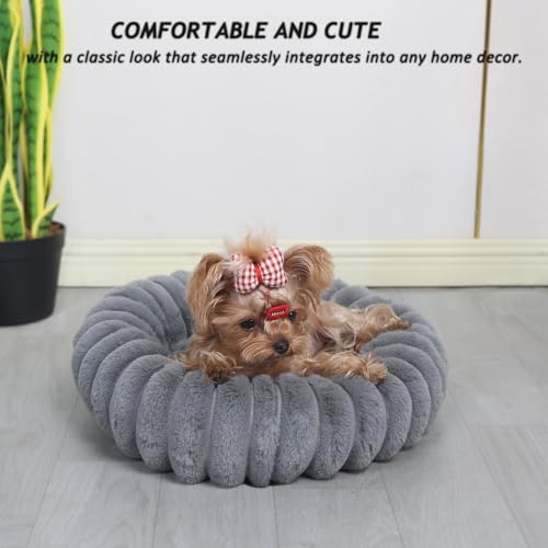 zihapgpzp Kitten Beds for Indoor Cats - Soft Cozy Small Cat Bed Washable 16 Inches,Calming Anti-Slip Round Fluffy Plush Faux Fur Pet Bed for Puppy and Kitten up to 5 lbs,Warm Grey