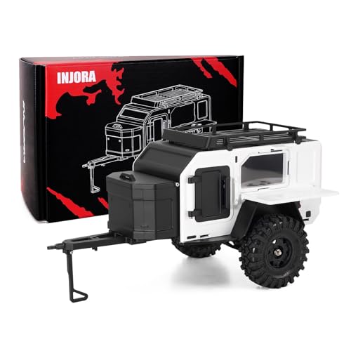 INJORA Off-Road Camping Trailer for 1/18 1/24 RC Crawlers TRX4M SCX24 Upgrade(White)