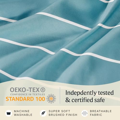 Image of LuxClub 4 PC Full Size Sheet Set, Breathable Luxury Bed Sheets, Deep Pockets 18 inch Wrinkle Free Cooling Machine Washable Hotel Bedding (Striped Light Blue)