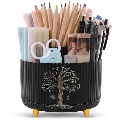 Image of SKYDUE 360 Degree Rotating Desk Organizer, Dual-Purpose Pencil Pen Holder for Desktop, Desk Pen Organizer with 5 Slots, Office Supplies, Pencil Cup for Office, School, Home