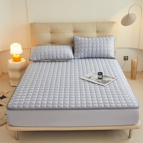 Queen Mattress Protector Waterproof Machine Washable Curved Lattice Mattress Cover Fitted Sheet Style with Deep Pocket Fits Mattresses Up to 15
