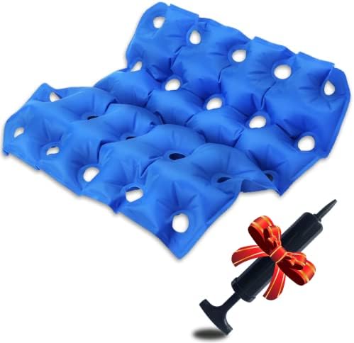 Inflatable Seat Cushions for Pressure Relief - Ideal Waffle Cushion for Prolonged Sitting - Wheelchair Cushion for Pressure Sore - Ideal Seat Cushion with with Inflatable Pump - Blue 17.7X17.7inch