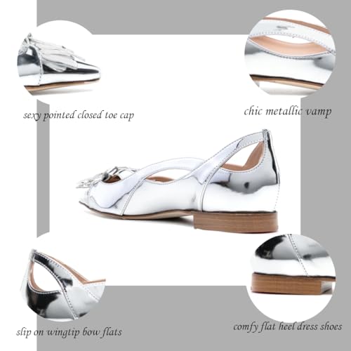 SHODENSE Women Flats Shoes Bow Pointed Closed Toe Ballet Flats Comfy Slip On Tassel Flats Cutout Suede Wingtip 4-11 M US2