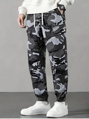 Image of TAGAS Men's Camouflage Cargo Jogger Pants | Cotton Blend Army Print Track Pants | Elastic Waist Slim Fit Casual Trousers with Pockets