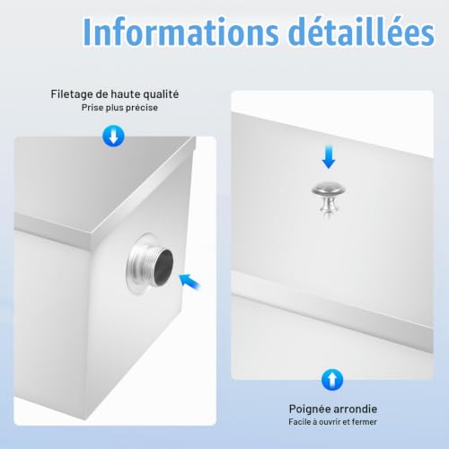 Séparateur de graisse pour eaux usées En acier inoxydable Intercepteur à Graisse Intercepteur Graisse Bac à Graisse en Acier Inoxydable avec Déflecteurs Amovibles Séparateur Huile-eau Sous Évier – vue 7