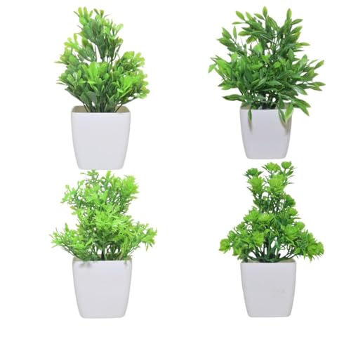 Image of Artificial Plants with Pot 4 Pack | Realistic Looking | Multi Variety | Durable Plastic | No Maintenance | Home Decor | Dimensions: 5 cm X 15 cm (Pack of 4)