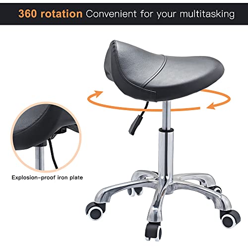 Ergonomics-Saddle-Stool-Adjustable-Rolling-Swivel-Chair-with-Soft-Comfortable-CushionLifting-air-RodAluminum-Alloy-Base4-Wheels-for-Barber-shiopSalonSPATattoHomeOffice
