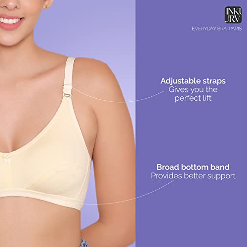 Image of INKURV Everyday Bra for Women's and Girls | Non Padded | Non Wired | Full Coverage Bra in Rich Cotton Fabric - Paris | Combo of 2 |