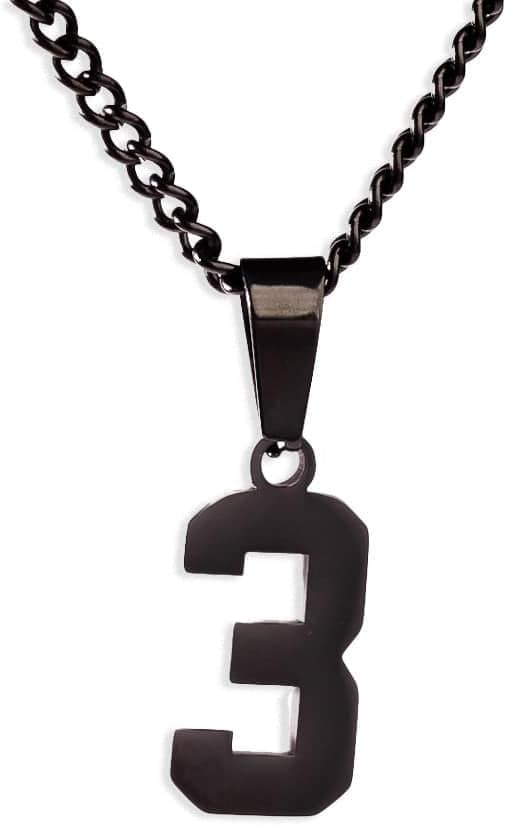 Black Number Necklace, Personalized Jersey Number Necklaces for Men and Women Athletes - Black Plated Baseball/Basketball/Football Sports Team Jewelry