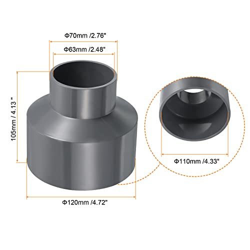 PATIKIL PVC Reducer Pipe Fitting 110x63mm, Straight Coupling Adapter Connector, Gray - Image 2