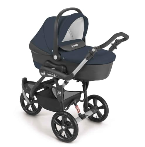 3-in-1 Kombi-Kinderwagen Cortina X3 tris | Mehr Farben verfügbar | inkl. Babyschale, Fußsack & Wickeltasche, Farbe:Blau
